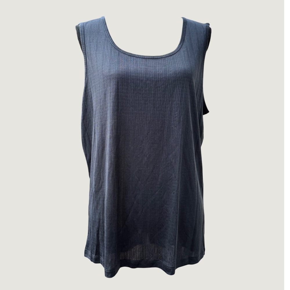Lands End Womens XL 18-20 Gray 100% Silk Pointelle Knit Sleeveless Tank Top